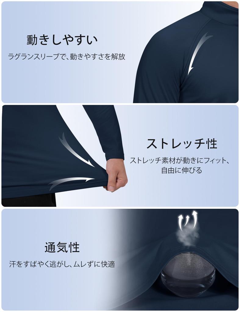 KEFITEVD Long Perfect for and Solid Size L Men's Fleece-Lined Undershirt, Sleeve, Half-Zip, Golf, Sports, Cycling, Fall, Navy,