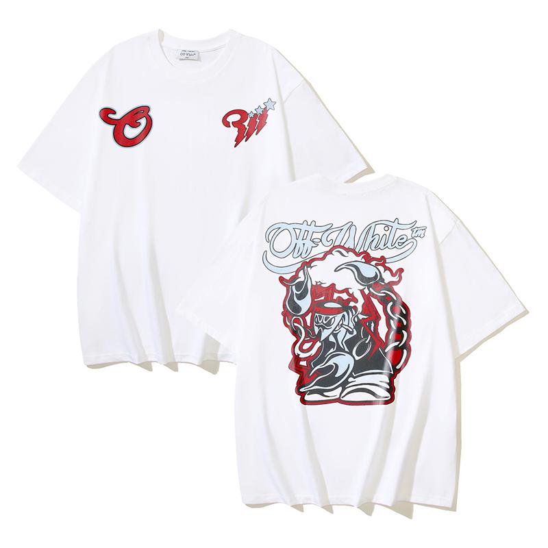 Off-White 2025 Spring/Summer New Cartoon Arrow Pattern Round Collar Short Sleeved Men's and Women's T-shirts M wit