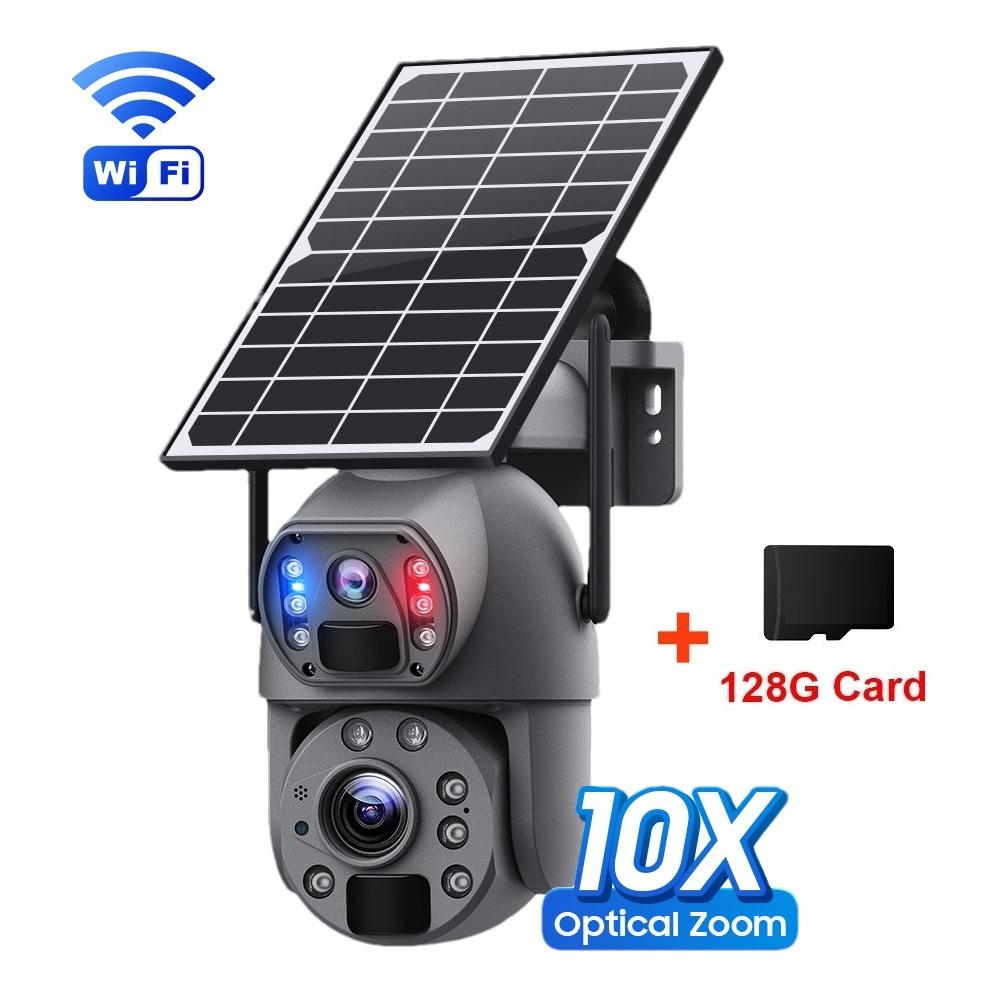 10x/20x Zoom 4G/WIFI Solar Powered Camera, HD Night Vision Security Camera, Solar Panel, PIR Human Motion Detection Monitor