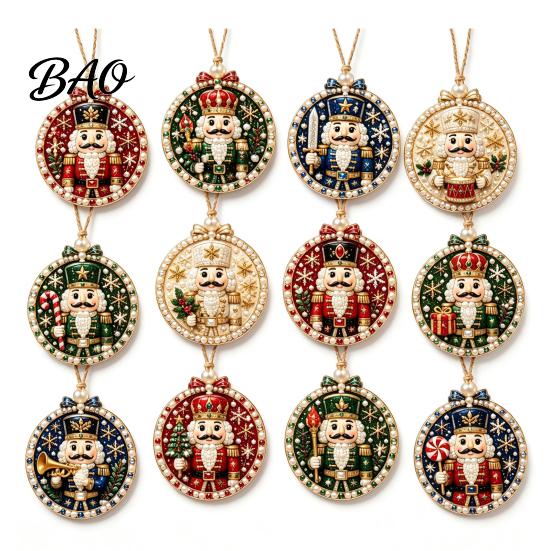 Christmas Tree Hanging Decor 12Pcs DIY Rhinestone Painting Ornament Kit, Faux Pearl Supplies for Adults Art Adults, Holiday Wreath Mantel Craft