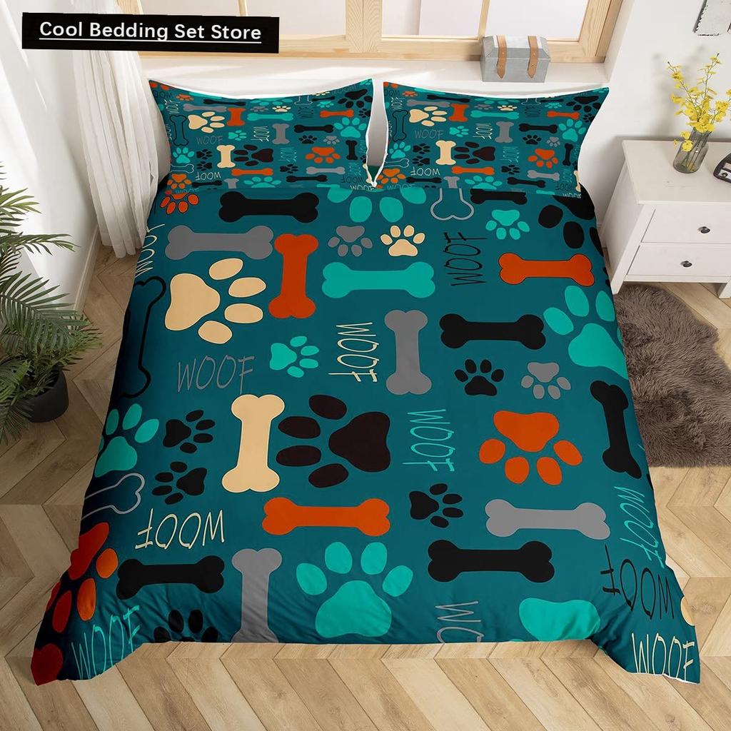 Svart Hundtass Kung Drottning Påslakan Valptassar Sängkläder Set Katt tass Rött Hjärta Kärlek Påslakan Mikrofiber Täckeöverdrag