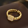 Luxury Female White Zircon Stone Square Skeleton Adjustable Open Ring Vintage Gold Color Wedding Jewelry For Women