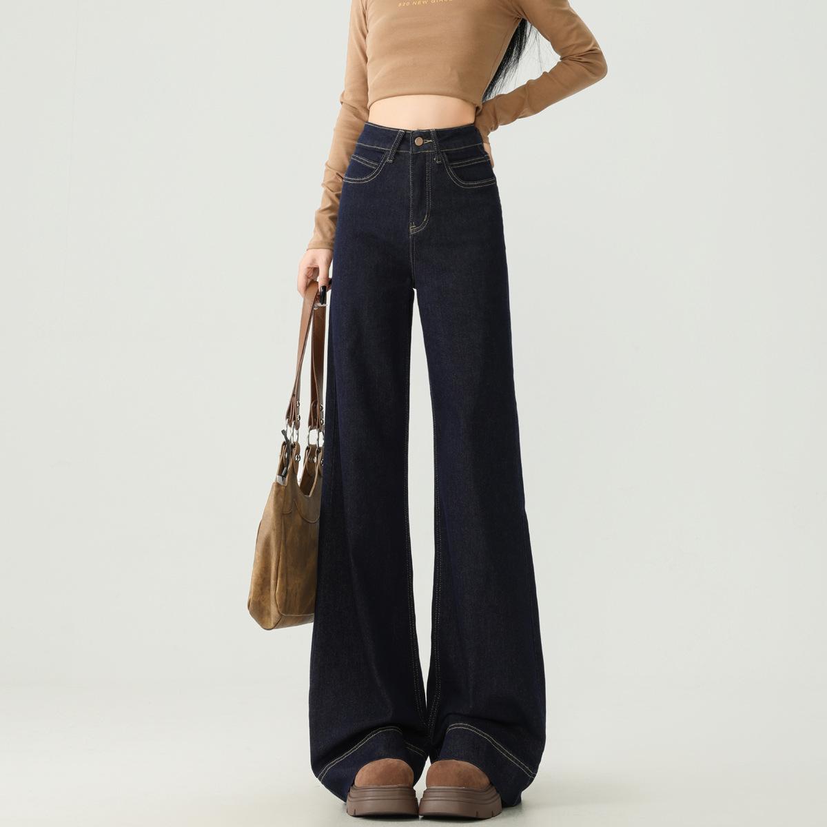 2025 Autumn/Winter Non-fading High-Waisted Wide-Leg Flare Jeans for Women L