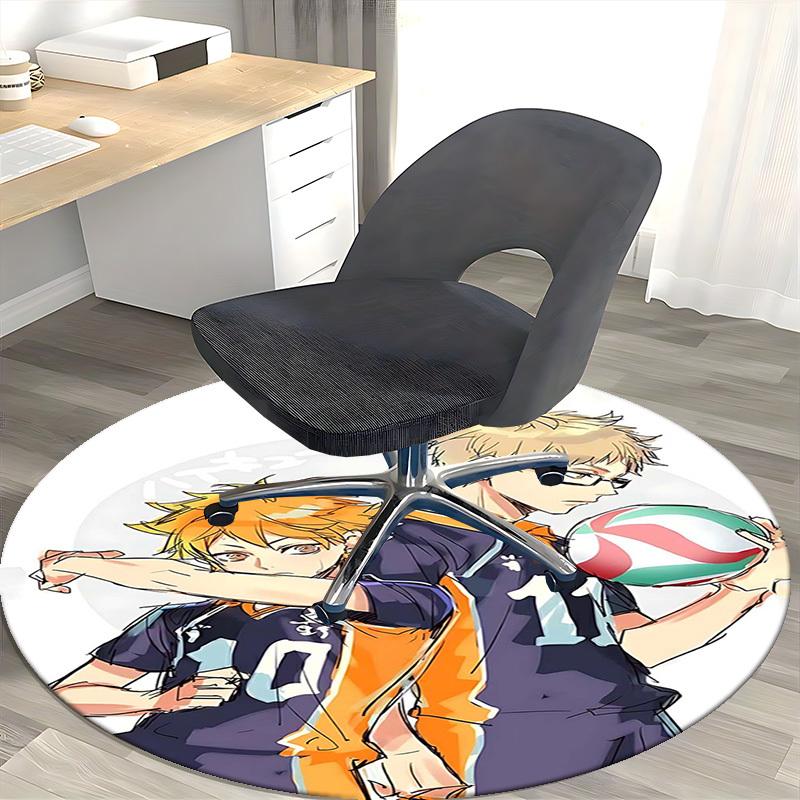 1pc Haikyuu!! Anime Volleyball Team Uniform Round Carpet Office Chair Mat, NonSlip Rug for Home Decor, Gift, Suitable for Office, Living Room