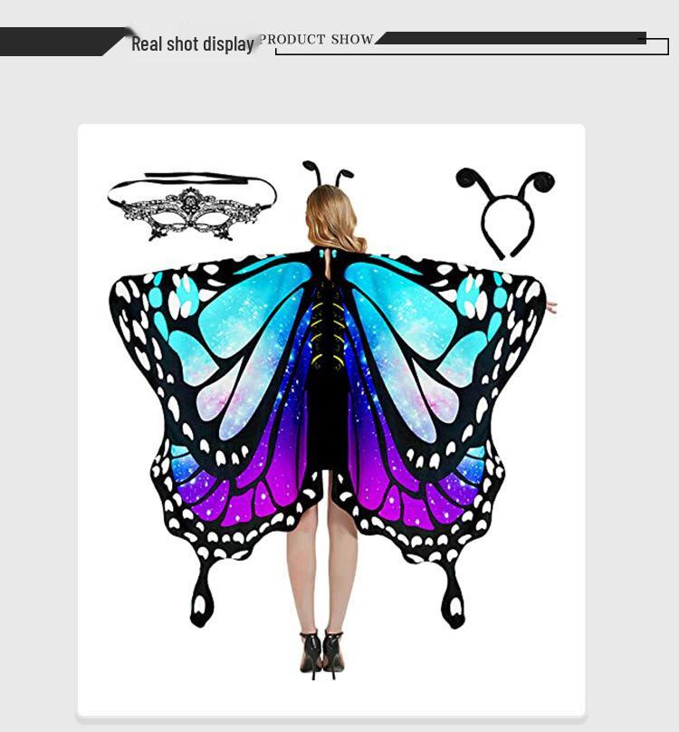 Rotating Butterfly Shawl: Halloween Belly Dance Gradient Wings Cloak