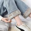 Plus Velvet Thick Jeans for Autumn and Winter, High Waist, Thin Girls, Loose, Straight, All-match, Mopping The Floor