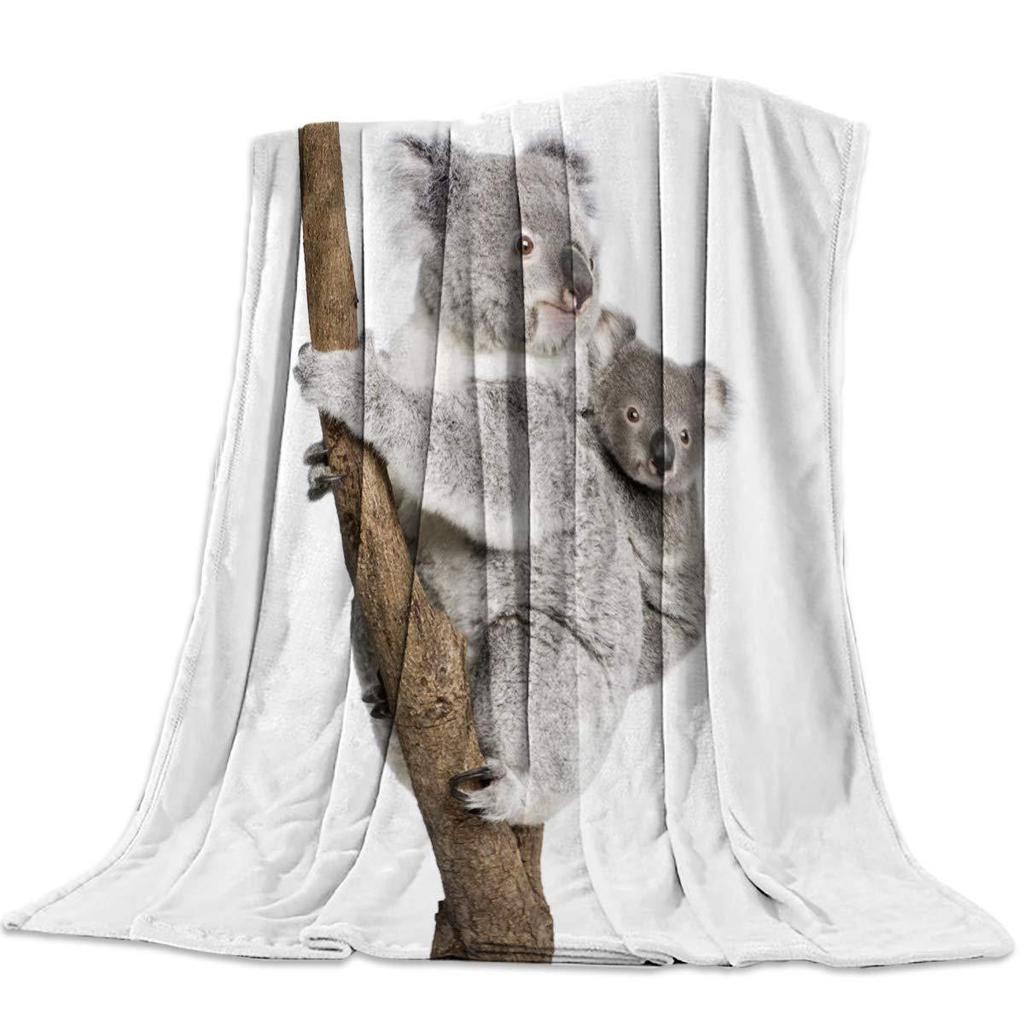 Cute Koala Animal Pattern Blanket Soft Flannel Comfortable Lightweight Suitable for Children Sofa Bedroom Living Room