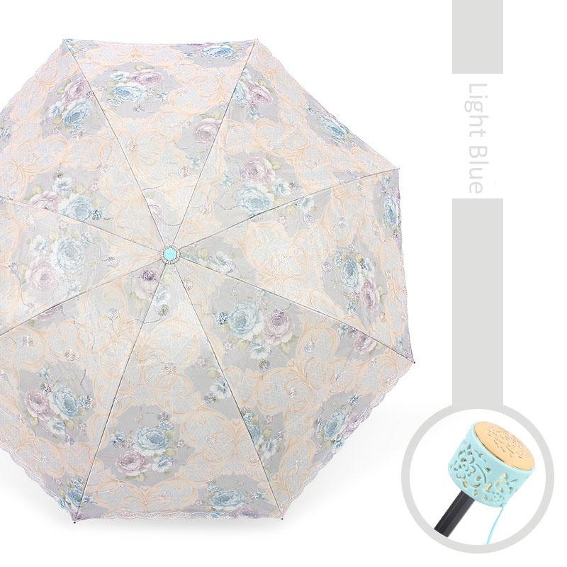 Lace Embroidery Umbrella Lady Sunshade Black Rubber Three Folding Princess Sweet Lace Parasol Anti-uv Sun/ Rain Umbrellas