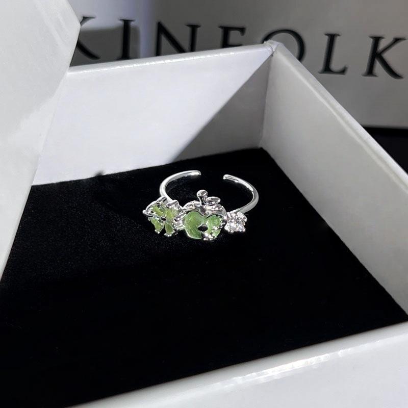 Super Sweet Apple Strawberry Fruit Enamel Open Ring Niche Design Cute Sweet‑Cool Adjustable Stack‑Wear Index‑Finger Trend Jewelry