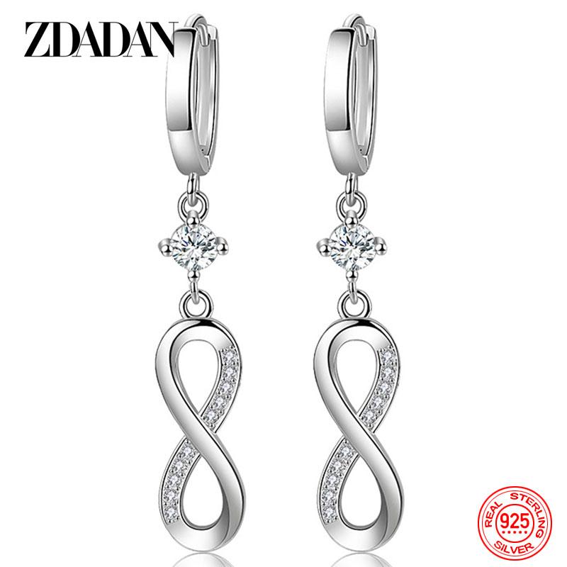 ZDADAN 925 Sterling Silver Curve Eight Long Dangle Earrings for Women Fashion Party Jewelry Gift