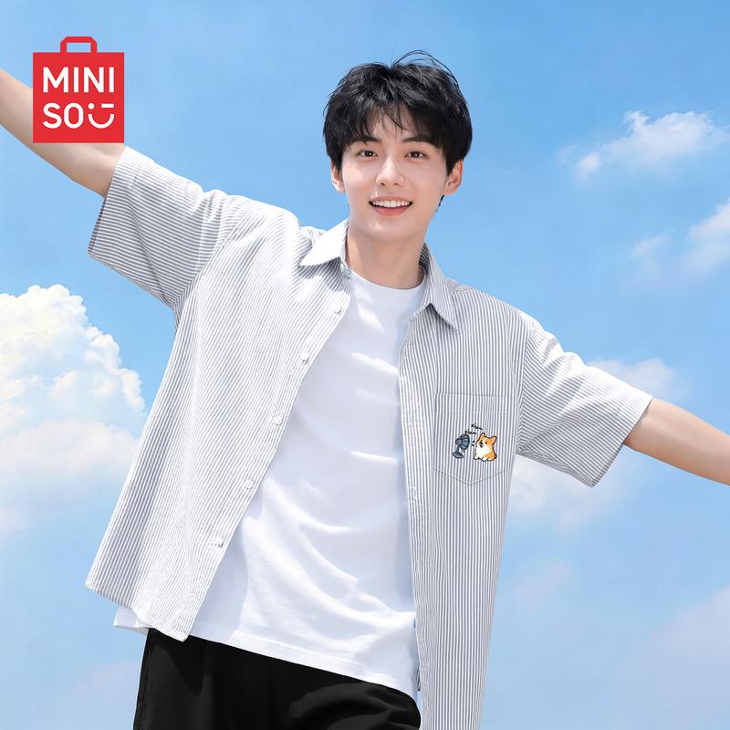 MINISO Men s Striped Short-Sleeve Casual Shirt M