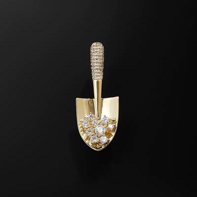 Broche de pala de oro brillante con incrustaciones de diamantes, un estilo sofisticado y elegante para mujer, un ramillete personalizado, un diseño exclusivo, un accesorio que protege contra la luz.