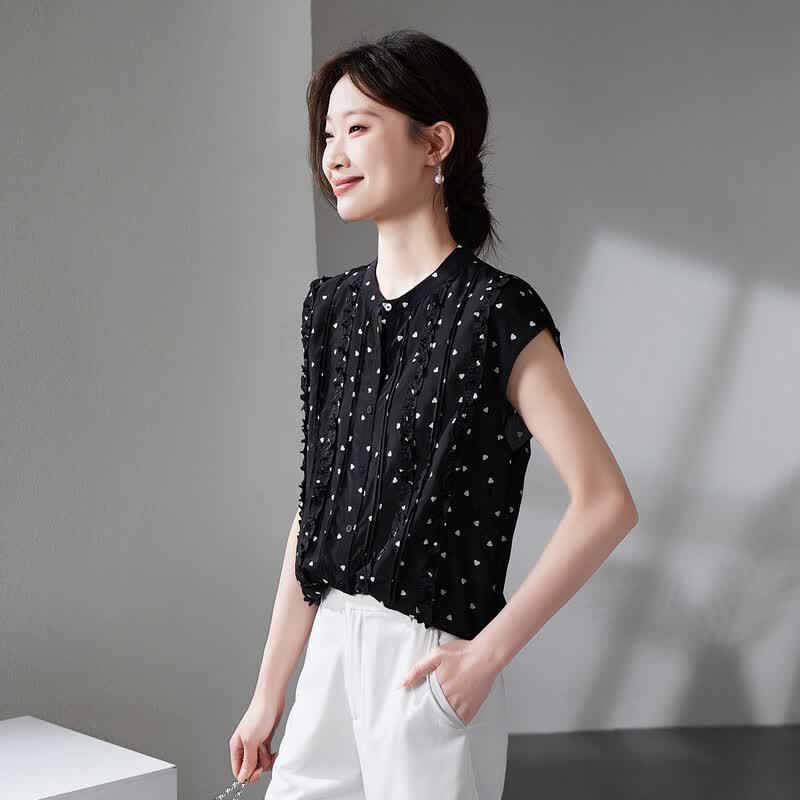 SOFSIL Women s Silk Polka Dot Ruffle Sleeveless Blouse L