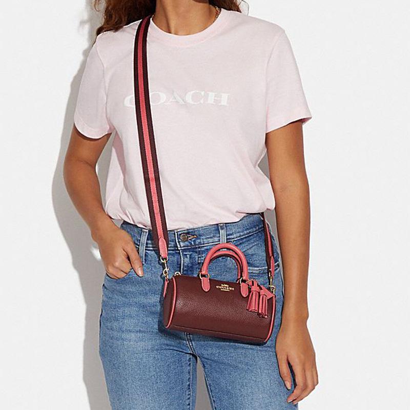 COACH Lacey 19 top zipper closure cow leather barrel bag hand shoulder crossbody bag small size women's burgundy