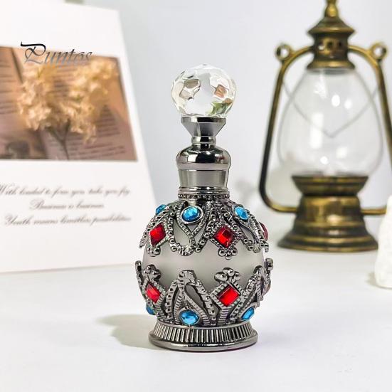 Kompakte Parfümflasche 15ML Vintage Luxus Nachfüllbare Flasche, Ätherisches Öl & Duft Glasspender Dubai Arabischer Stil Leerer Behälter für Reisen