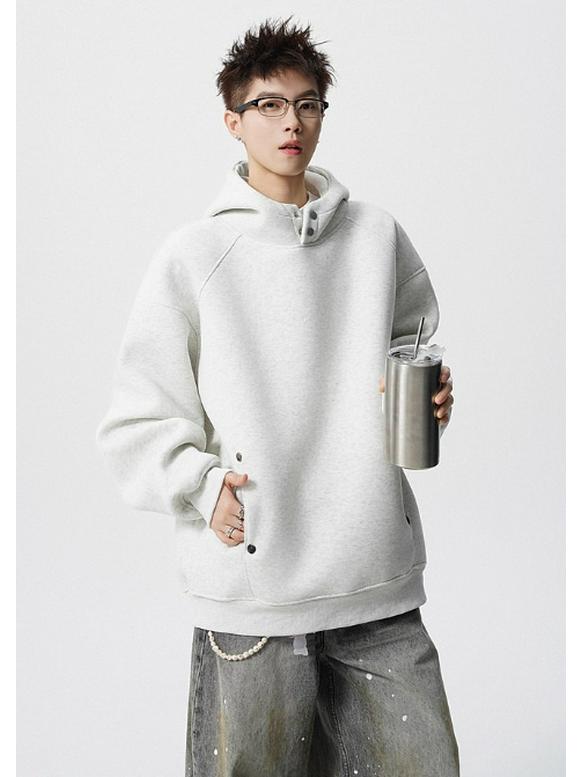 Trendy Plus Velvet Heavyweight Unisex Hooded Button-Up Retro Pullover Hoodie Jacket