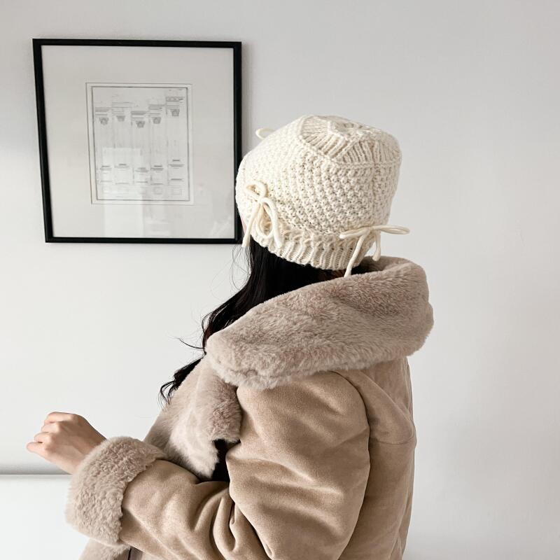 Soft Ribbon Knit Hat Women s Bucket Hat Daily Ballet Core Bucket Hat Winter Point ivory