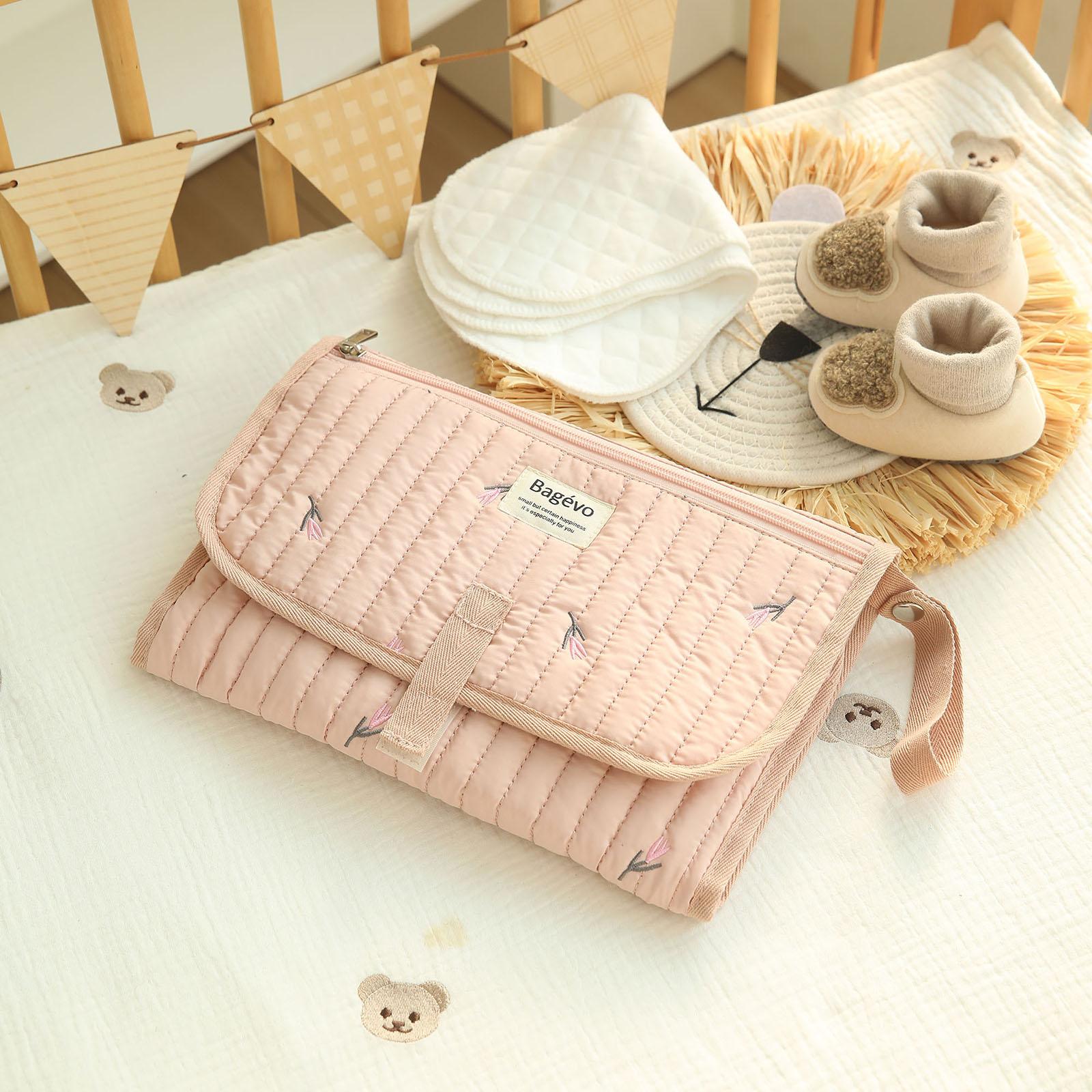 Baby Compact Diaper Changing Travel Bag with Wet Wipe Pocket Portable Diaper Changing Bags Easy-Clean for Newborn Girl & розовый