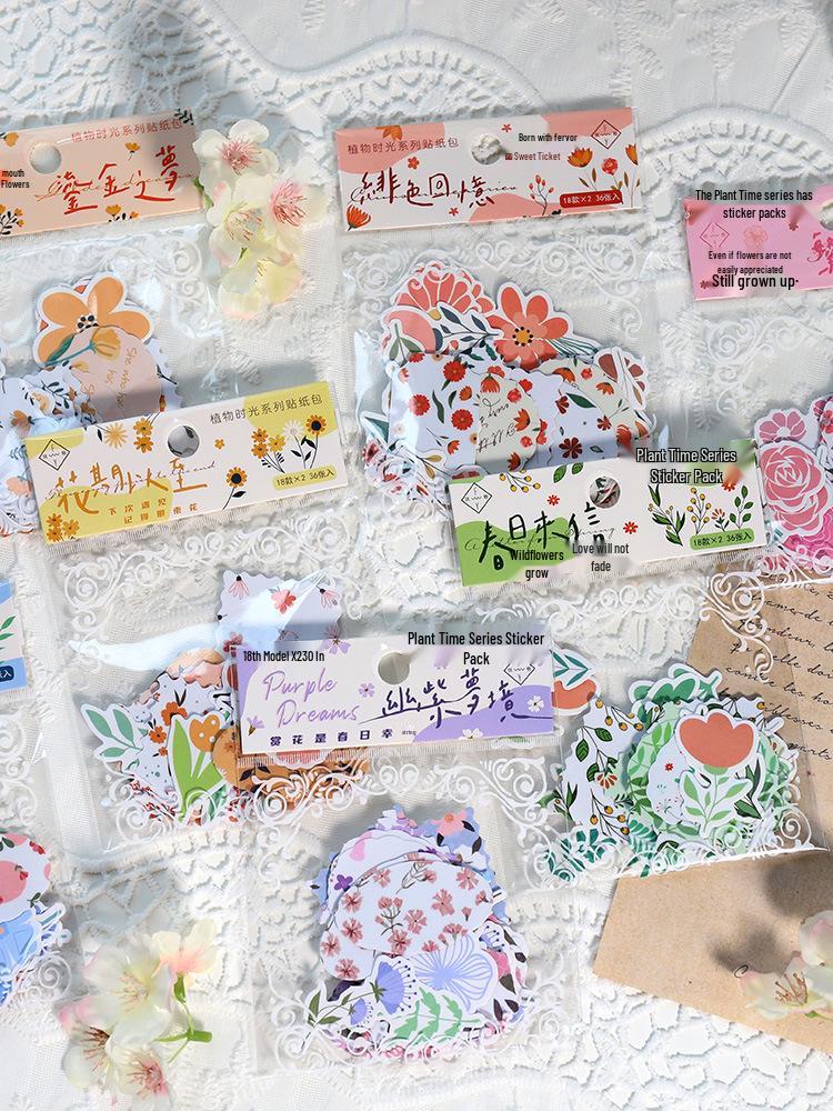 Plant Time Series DIY Journal Stickers: 36 Sheets, 8 Styles for Decoration