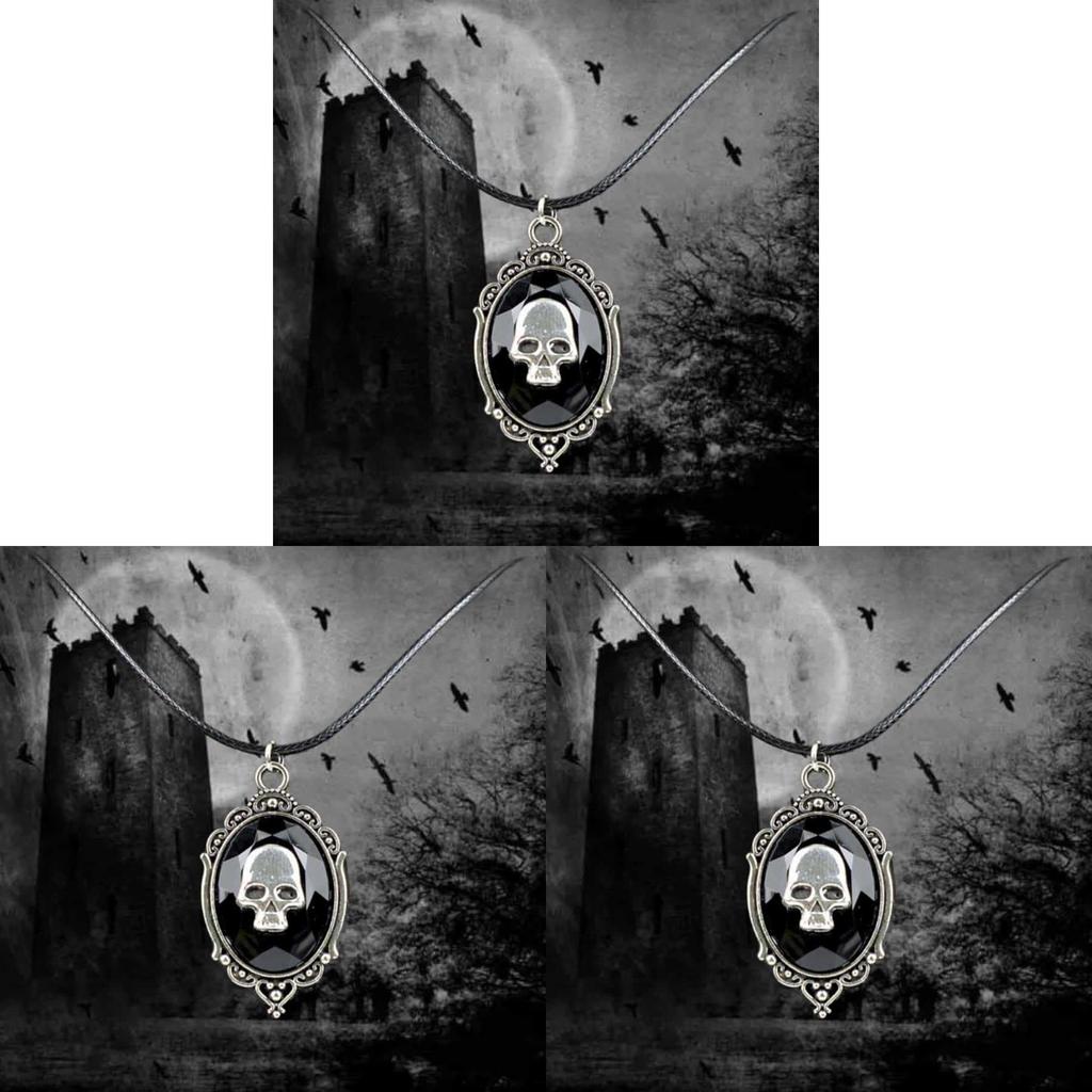 Dark Gothic Skeleton Pendant Necklace With Geometric Alloy Charm For Halloween Costume Accessories