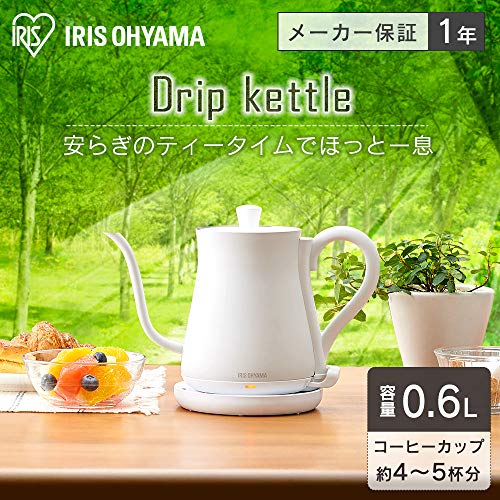 Iris Ohyama Electric Kettle, Drip Type, 600ml, Antique Style, White, IKE-C600-W, Energy Saving