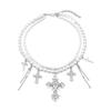 Gothic Style Crosses Pendant Necklace Chic and Stylish Crosses Pendant Necklace Elegant Pearls Beaded Neckchain Charm
