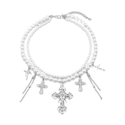 Collana con Pendente a Croce in Stile Gotico Chic ed Elegante Collana con Pendente a Croce Elegante Collana di Perle con Perline Ciondolo