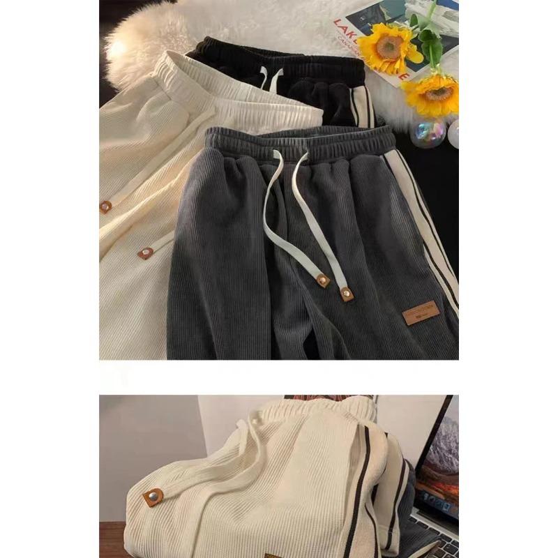 Men's Spring Autumn Side Striped Loose Straight Sports Pants High Street Ruff Handsome Corduroy Casual Pant