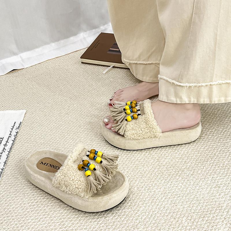 Fashion Fashion Slippers Home Non-Slip Flip Flops Outside Wear Cute Casual Tassel Fluffy Drag