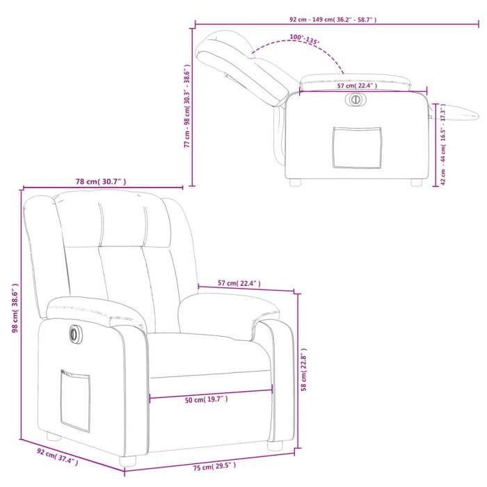 VidaXL Fauteuil Inclinable Électrique, Chaise de Relaxation avec Dossier, Siège avec Accoudoirs, Fauteuil TV de Salon, 3205256