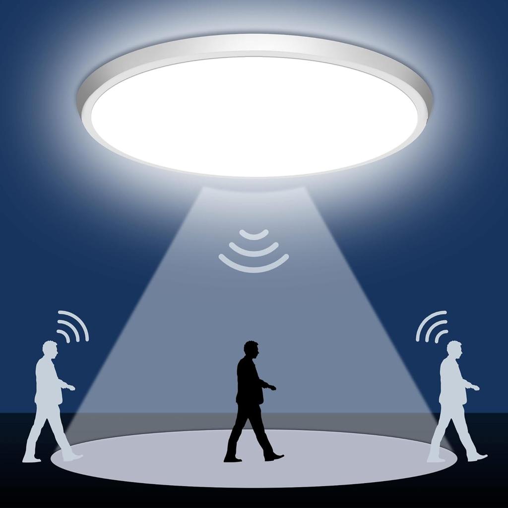 Motion Sensor Ceiling Light Wired - 12 Inch Motion Activated Flush Mount Lighting Fixture - 24W LED Ceiling Light for Closet, Hallway, Porch,