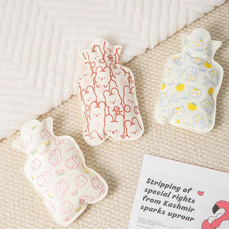Cartoon Plush Hot Water Bottle Portable Cute Winter Warm Belly Mini Warm Water Bottle Cartoon Flannel Cover