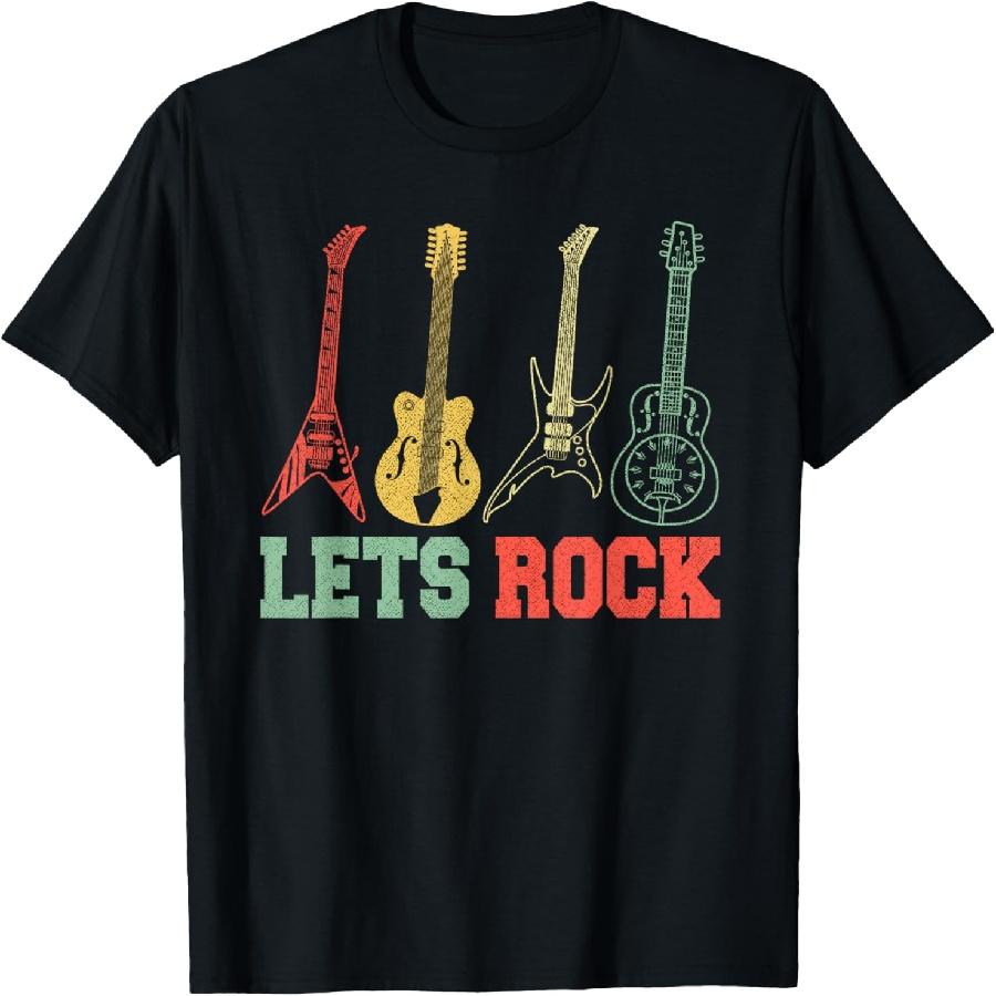 Lets Rock Rock n Roll Guitar Retro T-Shirt S