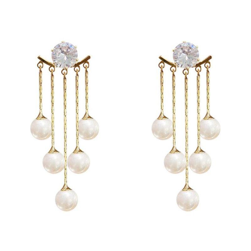 Beautiful Tassel Earrings with Pearls and Zirconium, Korean Style Jewelry, Tassel Drop Earrings… More