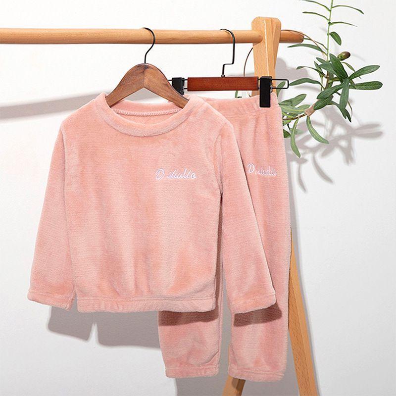 Baby Jungen Mädchen Winter Korallen Fleece Pyjama Sets Plus Samt Dicke Kind Nachtwäsche 2PCS Warme Hause Anzüge Kinder Kleidung