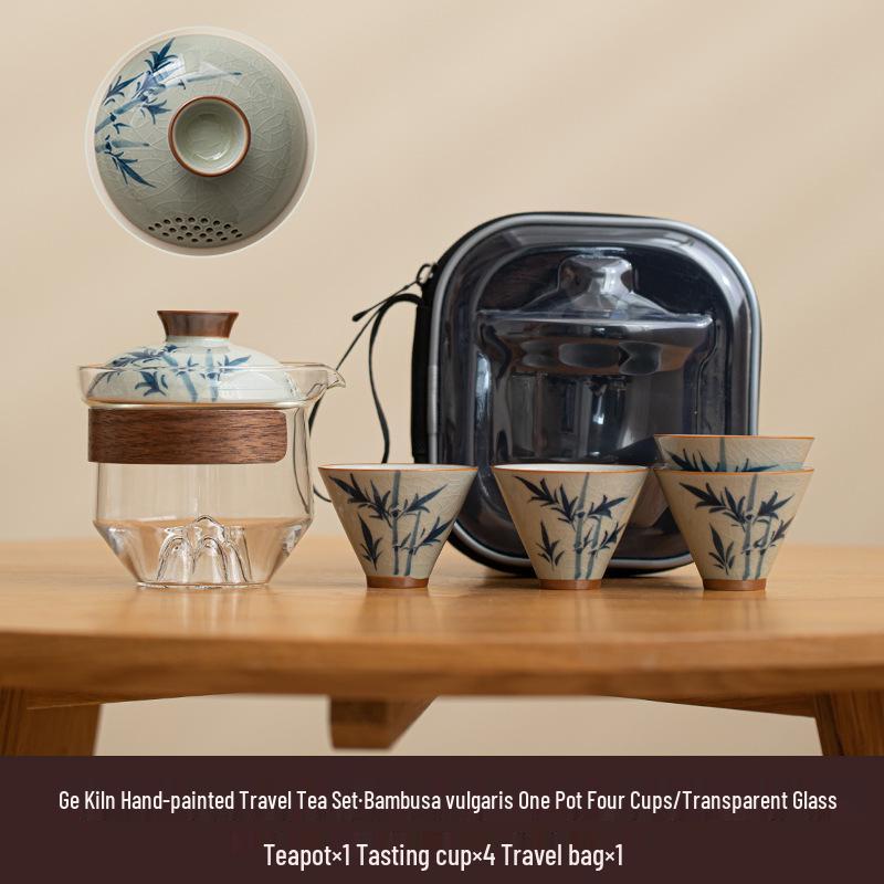 Portable Hand-Painted Travel Tea Set with One Pot and Four Cups – Perfect Business Gift