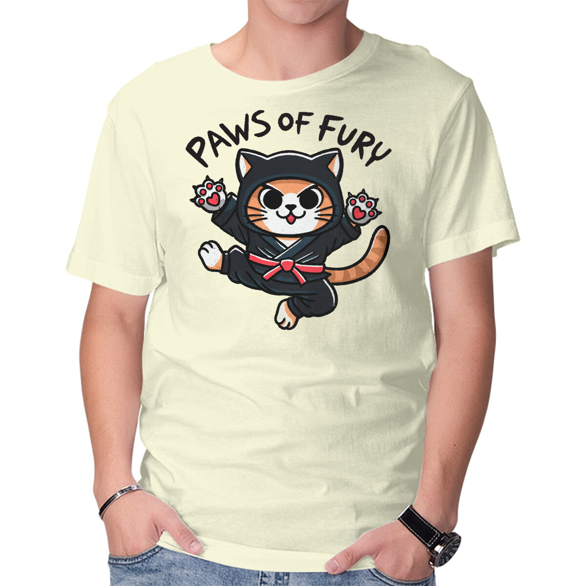 Unisex Crew Neck T-Shirt Paws Of Fury Graphic Short Sleeve Casual Tee L