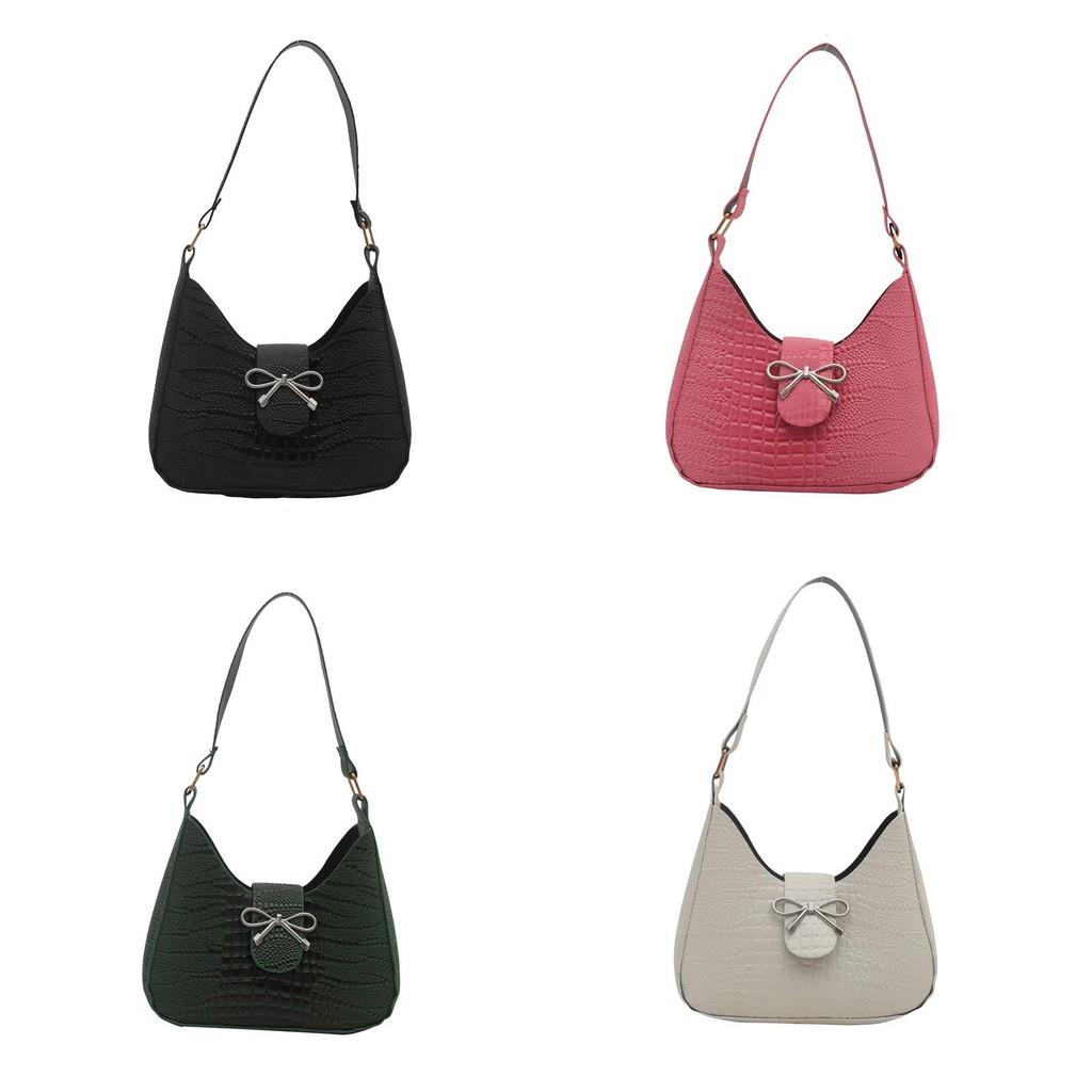 Elegant Bow Detail Handbag For Women Stylish 2024 Autumn Fashion Shoulder Bag In Black Pink Green And Cream