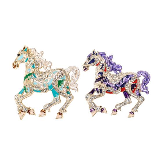 Fargerik Hest Brosje Strassbesatt Legering Hest Slagpin Dyr Brosjepin Antrekkstilbehør for Klær Hatter Vesker Skjerf