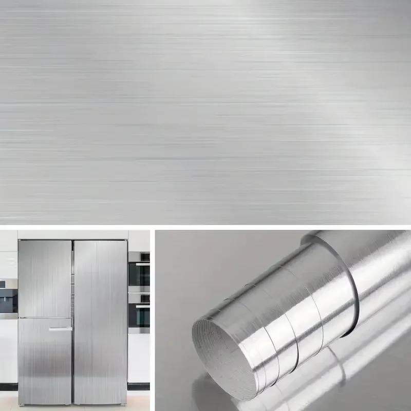 Vanntett rustfritt stål 40cm metall børstet sølv veggklistremerke kjøkken stue kjøleskap benkeplate selvklebende tapet