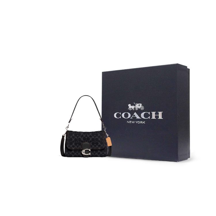 Coach Soft Tabby 26 Classic Monogram Fabric Flap Closure Shoulder Bag Women Shoulder Bag Black CG094-LHDRJ