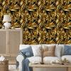 Flowers and Leaves Wallpaper Ochre, Gold and Black for Living Room and Bedroom 50x1000