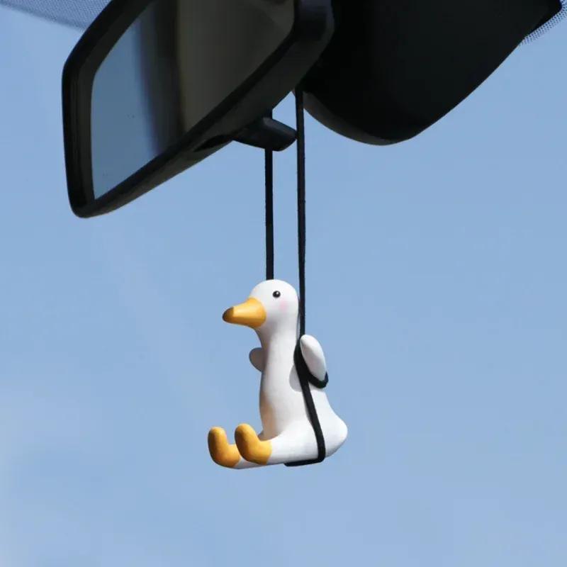 Gypsum Cute Anime Car Accessory Swing Duck Pendant Auto Rearview Mirror Ornaments Birthday Gift Couple Accessories