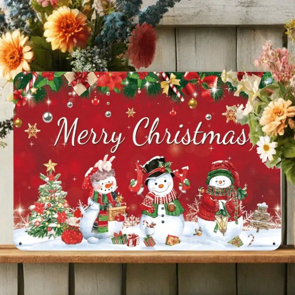 Vintage Christmas Snowman Metal Tin Sign Wall Art Decor For Home Bar Garden