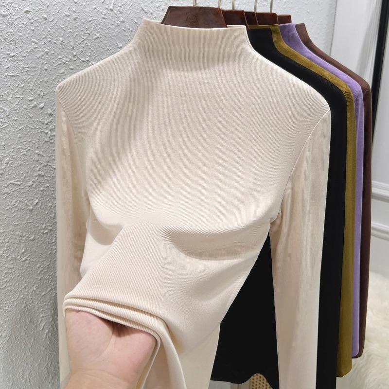 Black bottoming shirt women's inner Modal long-sleeved t-shirt basic semi-turtleneck top spring and autumn new