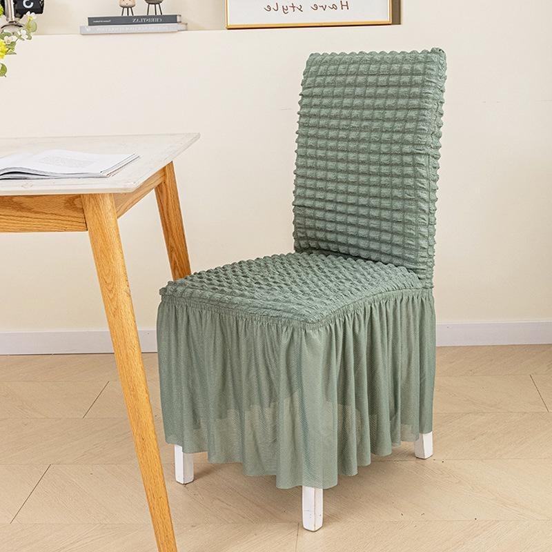 

Чехол на обеденный стул из сирсакера - Европейский стиль, Цельный для спинки и сиденья, Для дома и гостиной One Size зелёный
