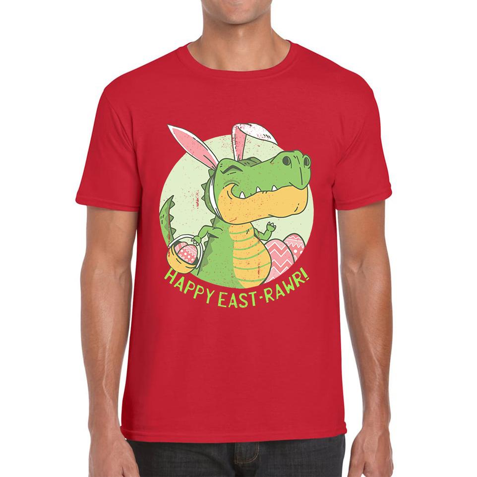 Happy Eastrawr Easter Bunny Dinosaur T-Rex RAWR Easter Egg Rabbit Funny Easter Day Mens Tee Top M