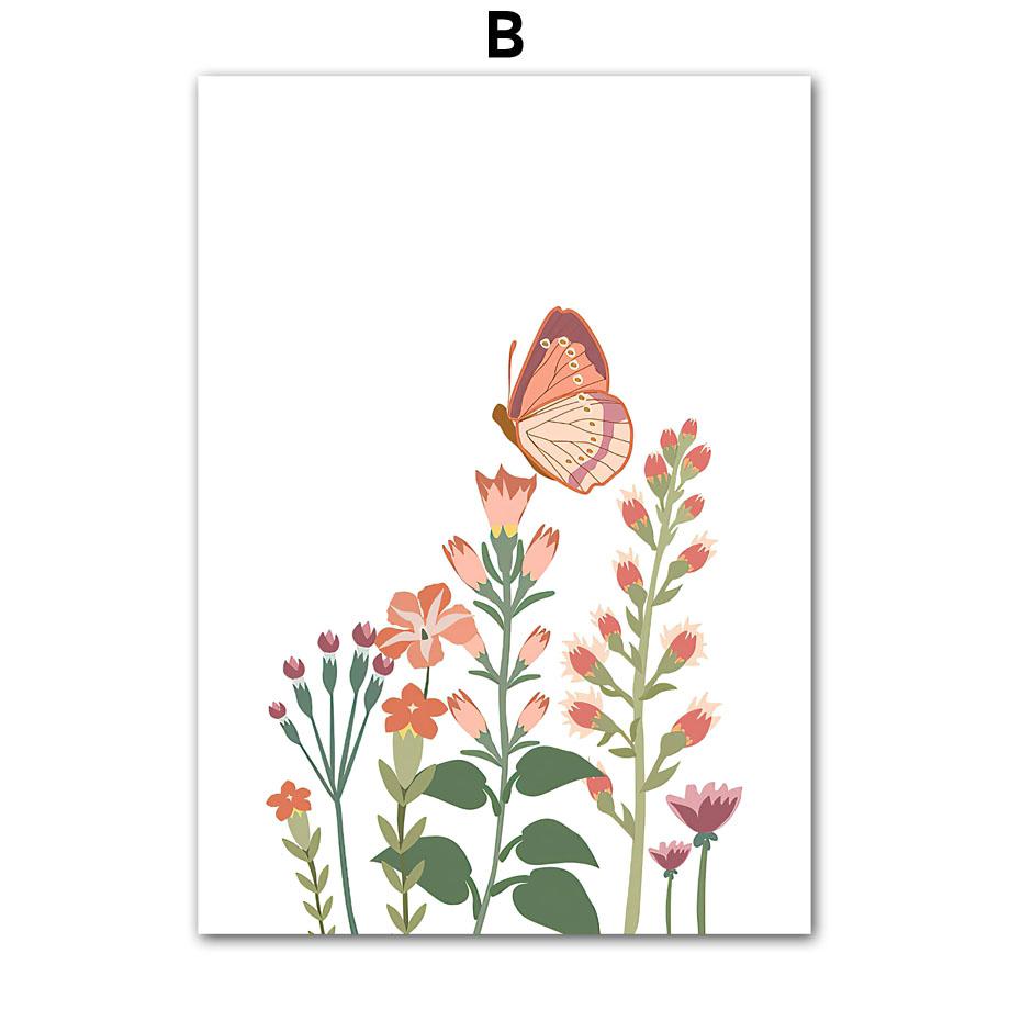 Boho Flower Butterfly Nursery Posters Cartoon Wall Art Print Canvas Painting Wildflower Pictures Baby Kids Room Home Decoration