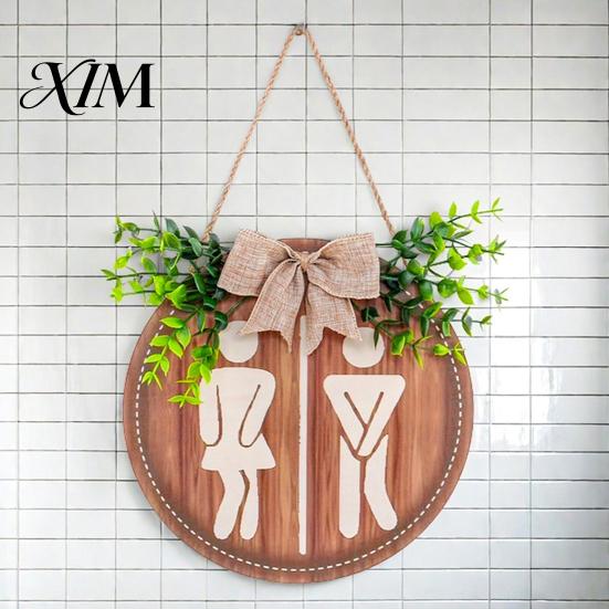 Decorative Wall Hanging for Toilet Wooden Restroom Sign, Men's And Women's Bathroom Sign Home Round Rustic Farmhouse Plaque Washroom Decor Door