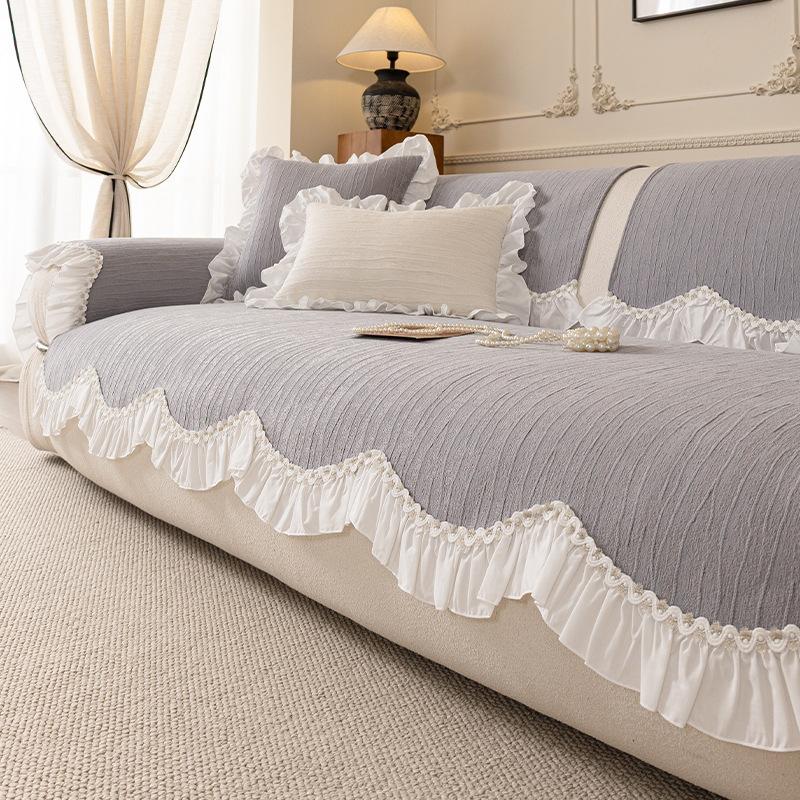 French Chenier Sofa Cushion with Skirt Edge High-End Thick Solid Non-Slip Sofa Cover for Living Room Cozy Easy-Care Couch Covers